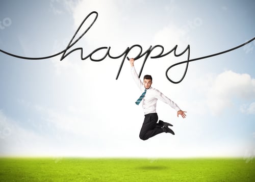 Preview: Businessman Hanging On A Happy Rope