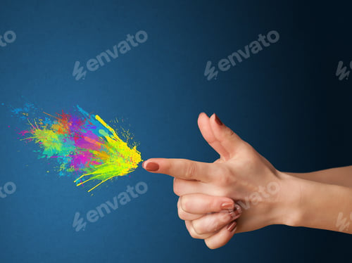 Preview: Colored Splashes Are Coming Out Of Gun Shaped Hands