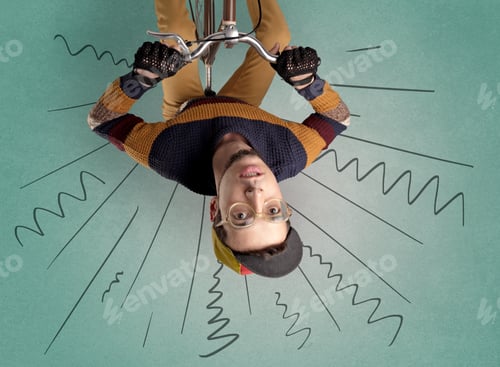 Preview: Extreme Young Cyclist With Doodle On The Background