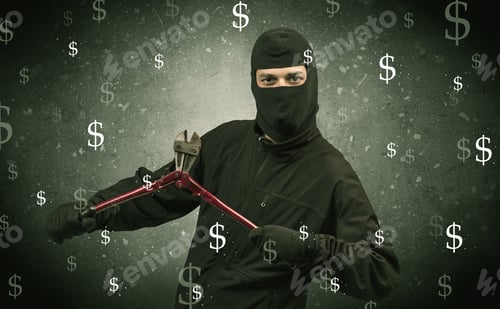 Preview: Money Hungry Thief In Black Clothes And Tolls On His Hand.