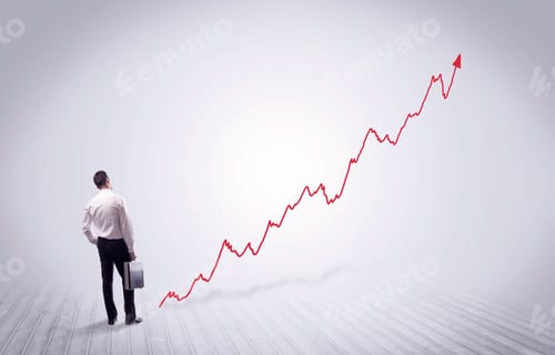 Preview: Elegant Business Person Standing With His Back Looking At Growing Graph Chart In Space Concept