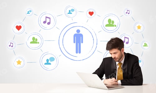 Preview: Businessman Sitting At White Table With Social Media Connection Background