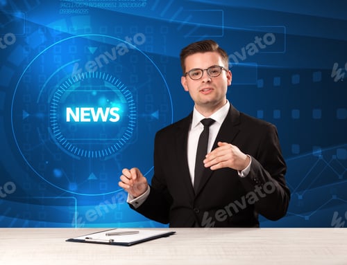 Preview: Modern Televison Presenter Telling The News With Tehnology Background Concept