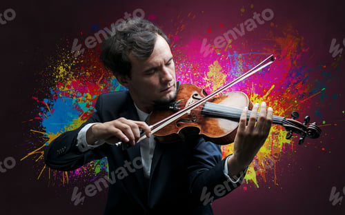 Preview: Young Classical Violinist Musician With Colorful Splotch Wallpaper