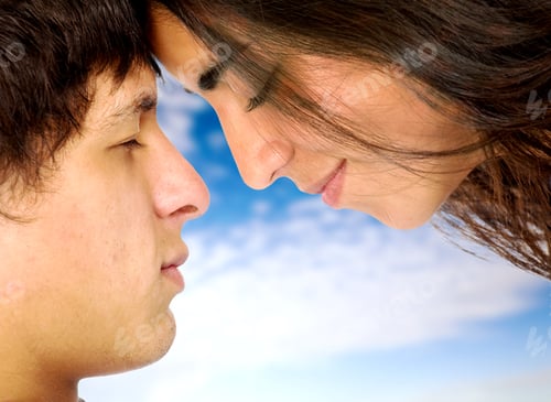 Preview: Couple Of Lovers In Love Face To Face - Over A Blue Sky