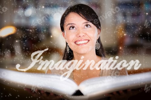 Preview: Woman Reading A Book And Letting Her Imagination Fly