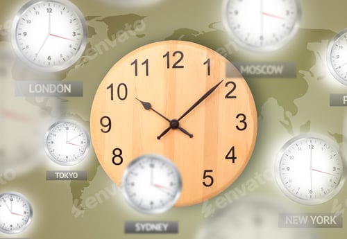 Preview: Clocks And Time Zones Over The World Illustration Concept