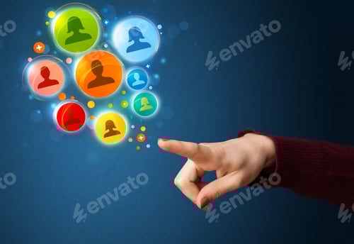 Preview: Social Media Icons Coming Out Of Gun Shaped Hand, Social Media Concept