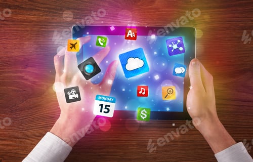 Preview: Caucasian Business Hands Holding And Working On Tablet