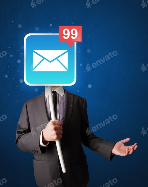 Preview: Smart Businessman Holding Square Sign With Mail Icon