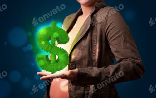 Preview: Young Beautiful Woman Presenting Green Glowing Dollar Sign
