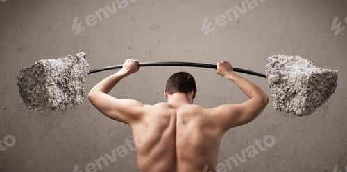 Preview: Funny Skinny Guy Lifting Large Rock Stone Weights