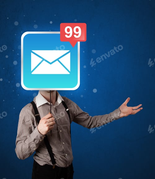 Preview: Casual Businessman Holding Square Sign With Unread Mail Icon