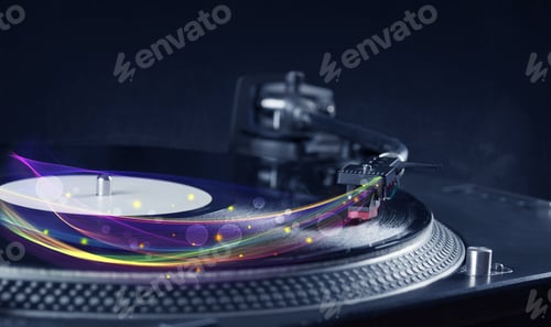 Preview: Turntable Playing Vinyl With Glowing Abstract Lines Concept On Background