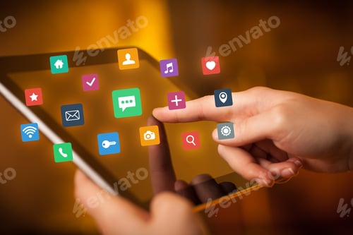 Preview: Female Hands Touching Tablet With Colorful Applications