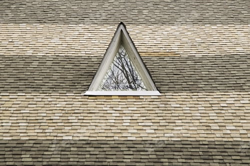 Preview: Triangular Window On Roof Of Protestant Church With Alternating Bands Of Shingles