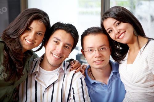 Preview: Happy Group Of Friends Smiling At Home