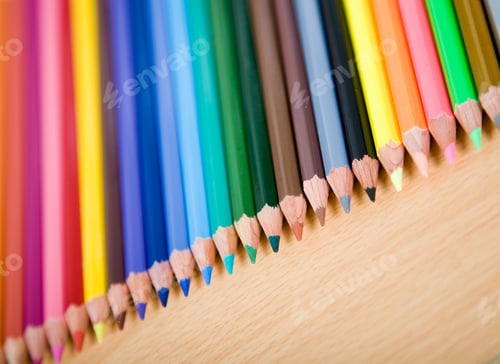Preview: Color Pencils Over A Wooden Surface In A Perspective Angle