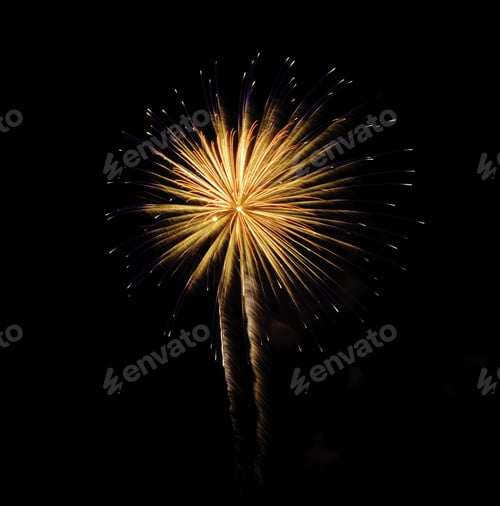 Preview: Burst Of Yellow And Orange Fireworks Inside Ring Of Embers From Previous Burst