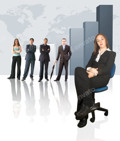Preview: Business Team With A Column Chart In The Background