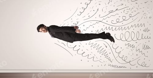 Preview: Business Man Flying With Hand Drawn Lines Comming Out Concept