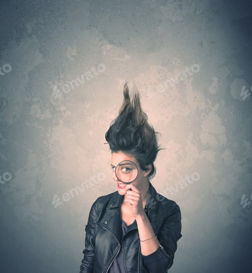 Preview: Extreme Hair Style Young Woman Portrait On Vintage Background