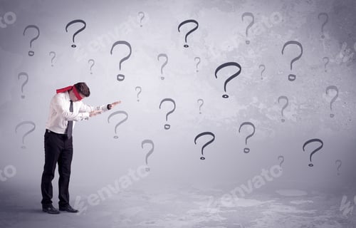 Preview: An Amateur Young Sales Person Lost In A New Situation Concept With Blindfolded Businessman