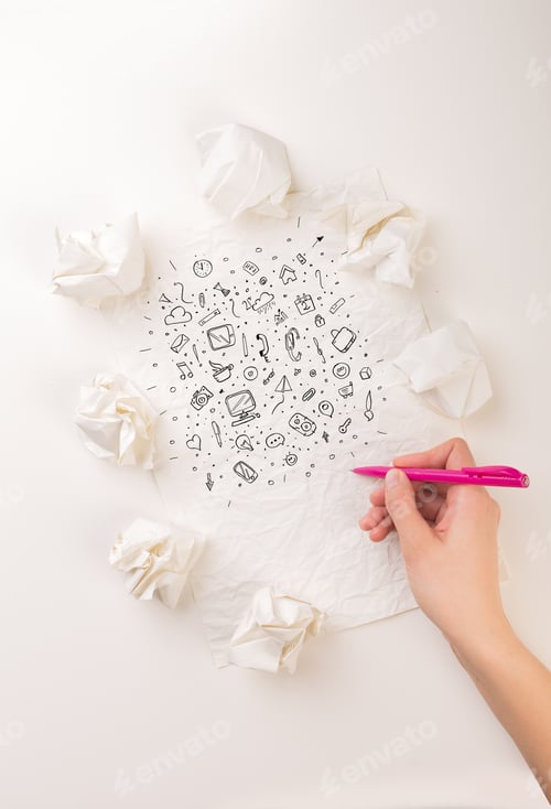 Preview: Female Hand Next To A Few Crumpled Paper Balls Drawing Mixed Media Icons