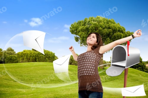 Preview: Beautiful Woman With A Mailbox And Stretching Outdoors