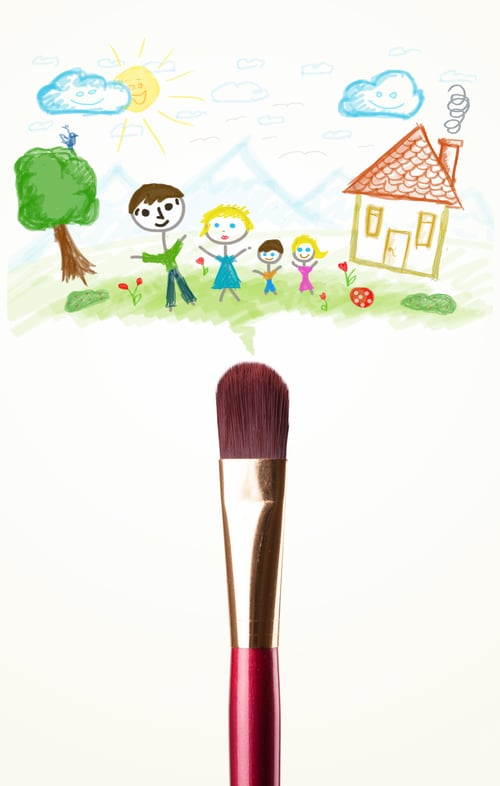 Preview: Paintbrush Close-Up With A Paint Drawing Of A Family