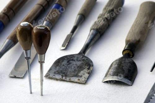 Preview: Hand Tools Of An Ice Sculptor (Focus On Handles Of Ice Picks)