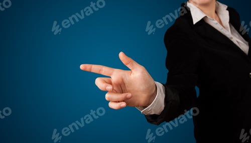 Preview: Young Woman Pressing Imaginary Button