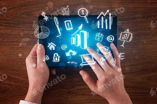 Preview: Tablet Illustrating Data Analytics and Business Strategy