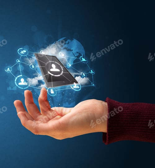Preview: Young Businesswoman Presenting Cloud Technology In Her Hand