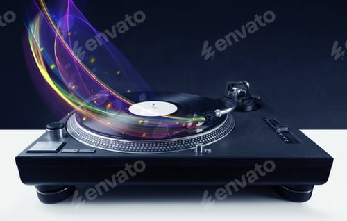 Preview: Turntable Playing Vinyl With Glowing Abstract Lines Concept On Background