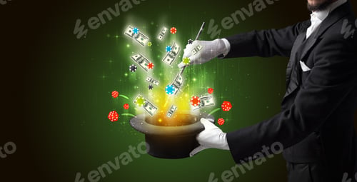 Preview: Illusionist Conjure With Magic Wand Gambling Things From A Cylinder