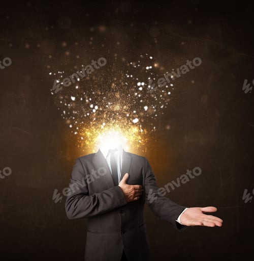 Preview: Business Man With Glowing Exploding Head Concept