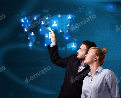 Preview: Happy Young Couple Choosing From Social Network Map
