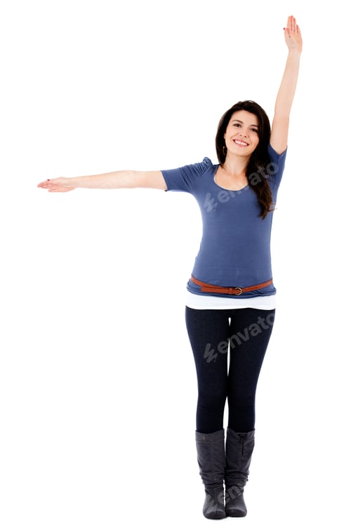 Preview: Happy Woman With Arms Up - Isolated Over White