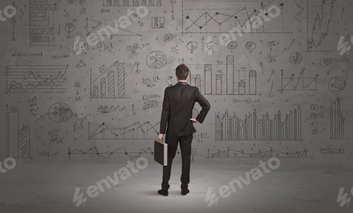 Preview: A Successful Confident Businessman Thinking About Decisions, Standing In Front Of Wall Full With