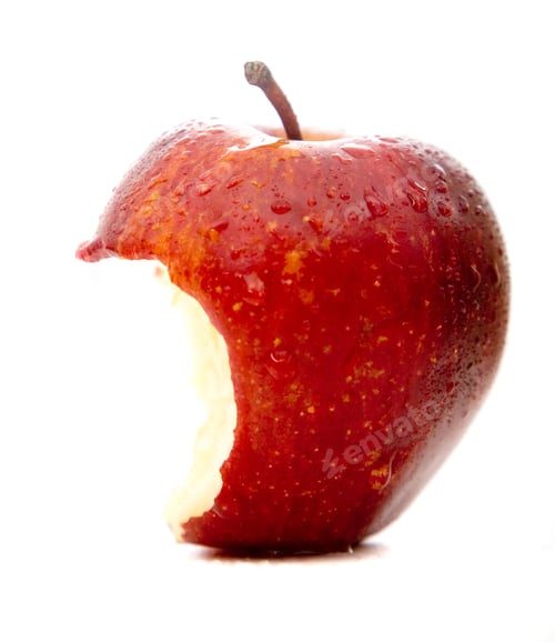Preview: Apple In Red Half Beaten Isolated Over A White Background