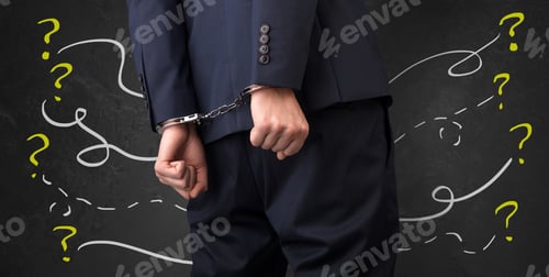 Preview: Now Arrested Men With Handcuffs And Chalk Drawn Question Signs And Lines Around