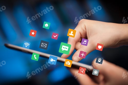 Preview: Female Hands Touching Tablet With Colorful Applications