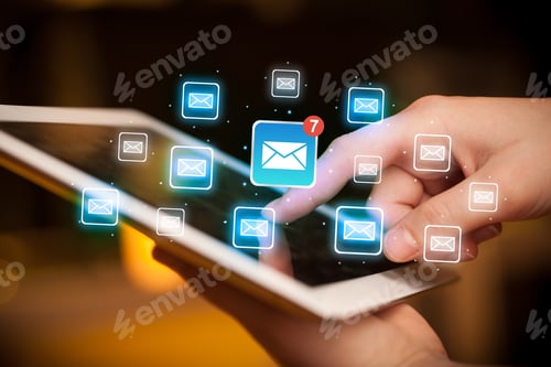 Preview: Female Hands Touching Tablet With E-Mail Icons