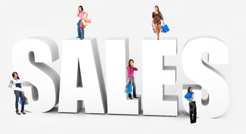 Preview: Beautiful Shopping Women Around The Word "Sales" Isolated