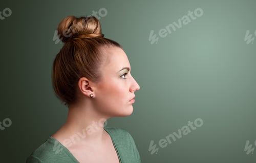 Preview: Young Girl Portrait Thinking With Plain Copyspace