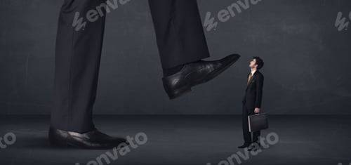 Preview: Giant Person Stepping On A Little Businessman Concept On Background