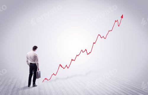 Preview: Elegant Business Person Standing With His Back Looking At Growing Graph Chart In Space Concept