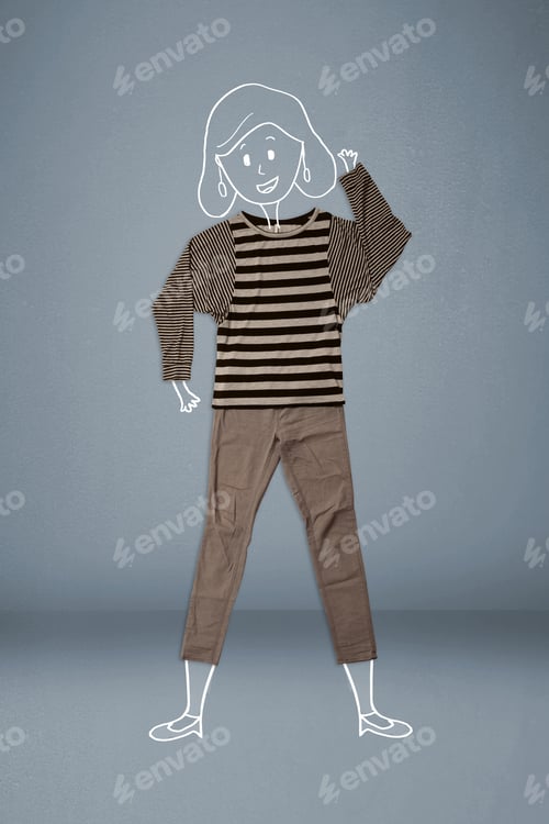 Preview: Colorful Placed Clothes In Different Actions With Woman Drawing