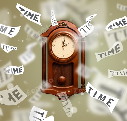Preview: Clock And Watch Concept With Time Flying Away On Paper